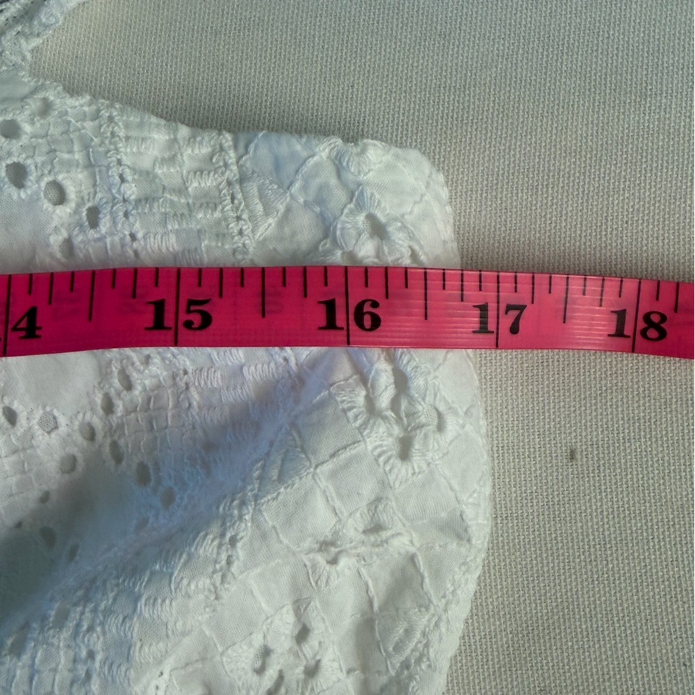 Blenca White Eyelet Sweatheart Neckline Smocked Corset Tie Front Bohemian Top XL - Picture 7 of 8